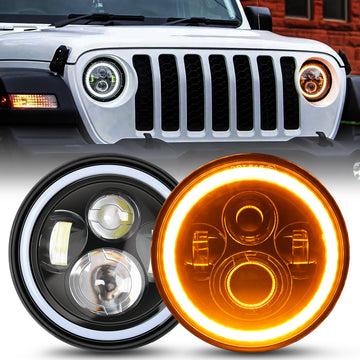 Nocthunt 2PCS 7 Inch LED Halo Headlights w/Turn Signal Amber White DRL High Low Beam 7" Round Headlamp for 2007-2018 Jeep Wrangler JK JKU 1997-2006 TJ Rubicon Sahara Motorbikes